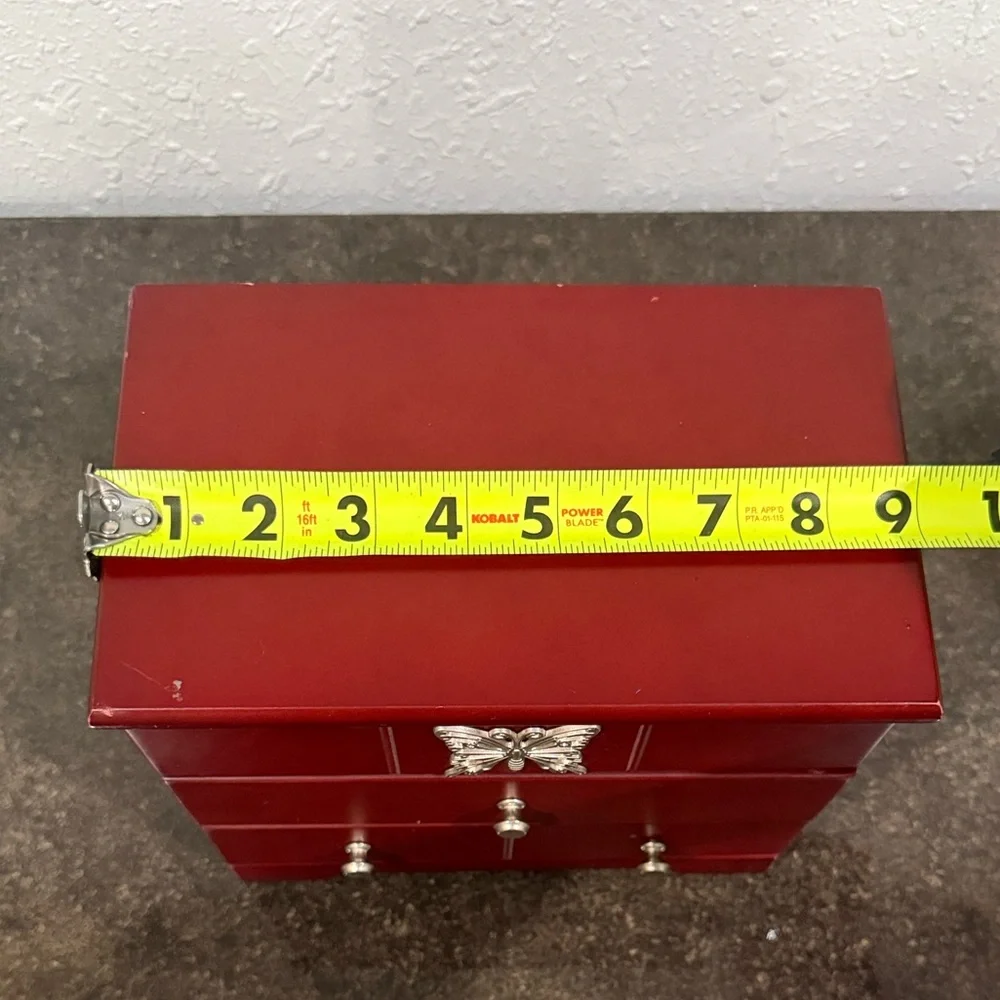 Vintage Red Jewelry Box with Butterfly Accent‎